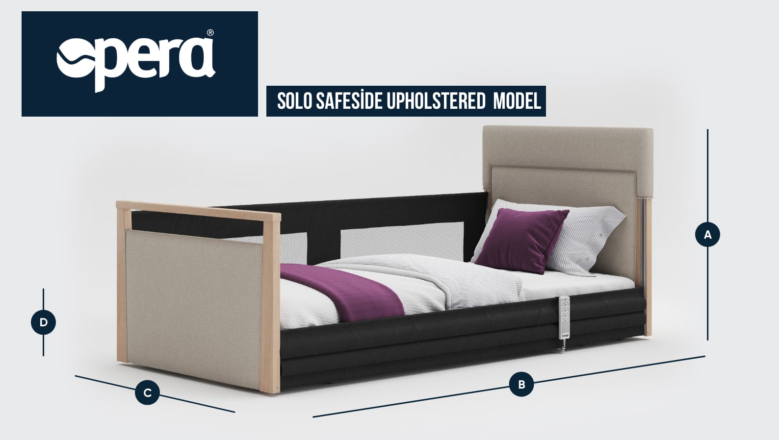 Hasta Yatağı Opera Solo SafeSide Upholstered Hasta Karyolası ölçü kesiti
